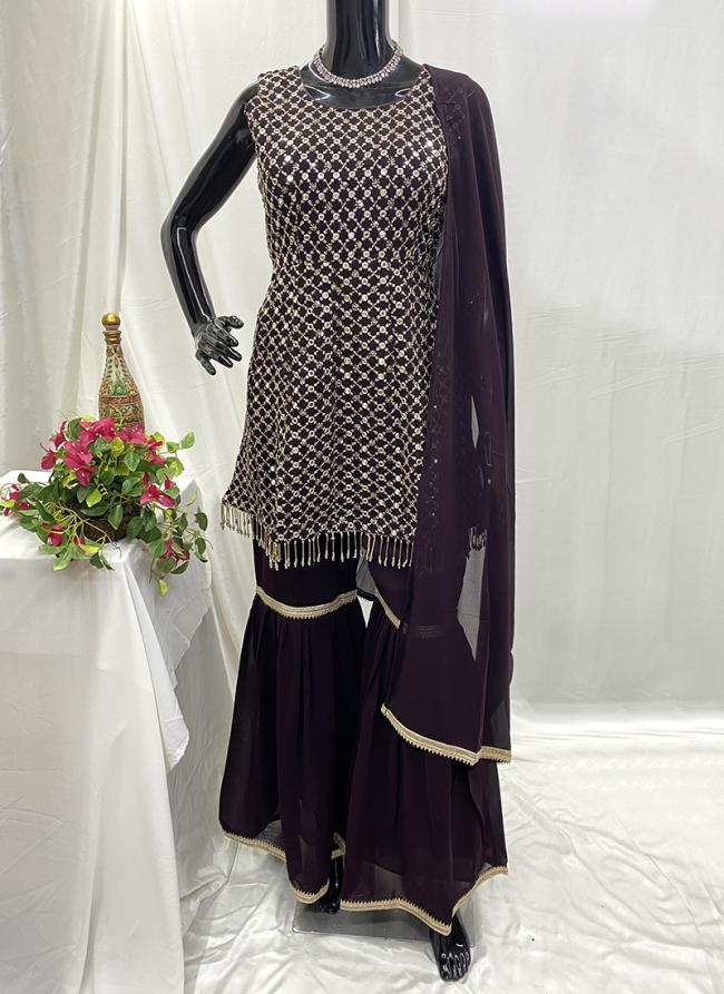 Georgette Purple Festival Wear Hand Work Readymade Sharara Suit